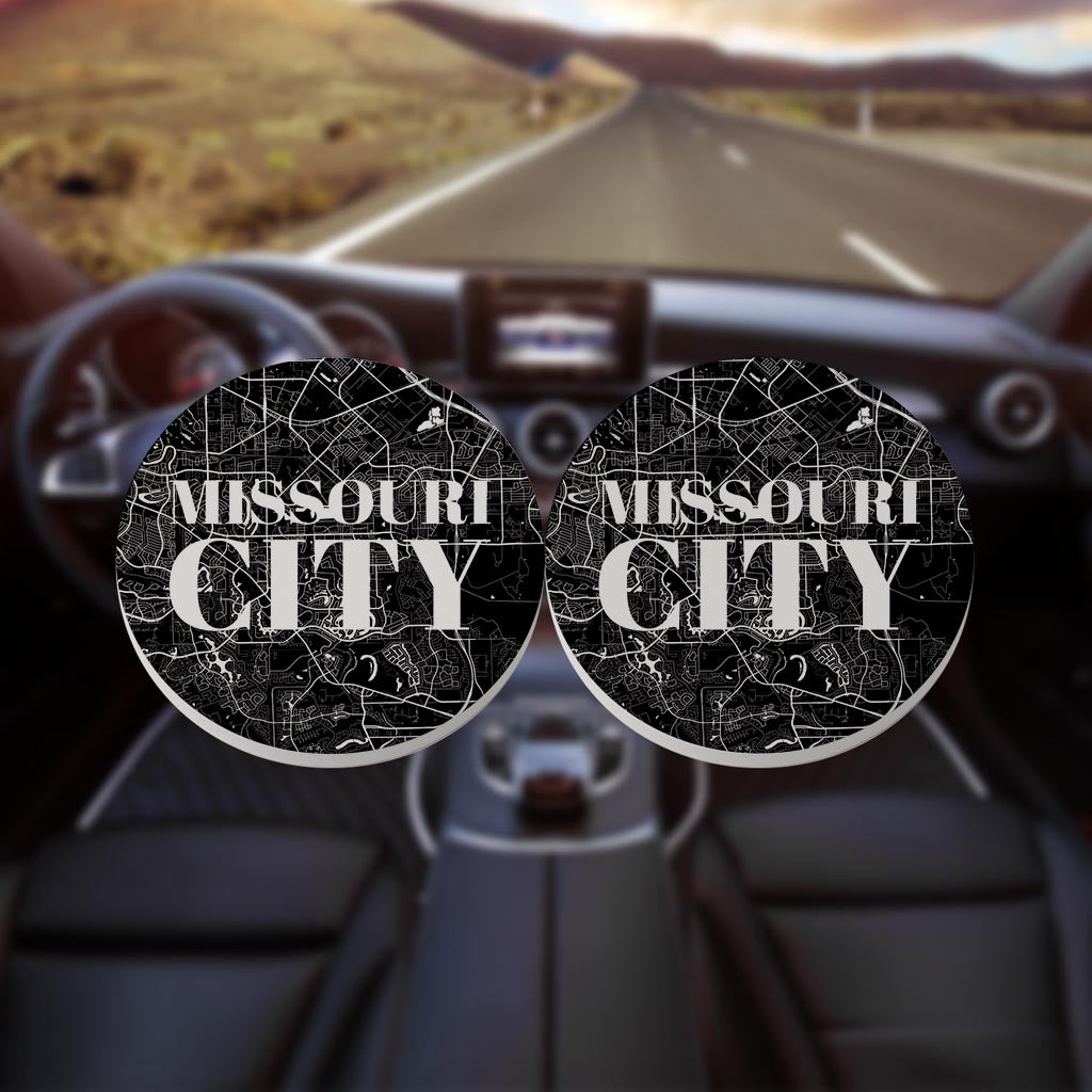 Minimalistic B&W Texas Missouri City Map | Absorbent Car Coasters | Set of 2 | Min 4