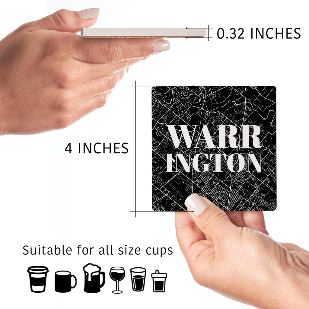 Minimalistic B&W Pennsylvania Warrington Map | Absorbent Coasters | Set of 4 | Min 2