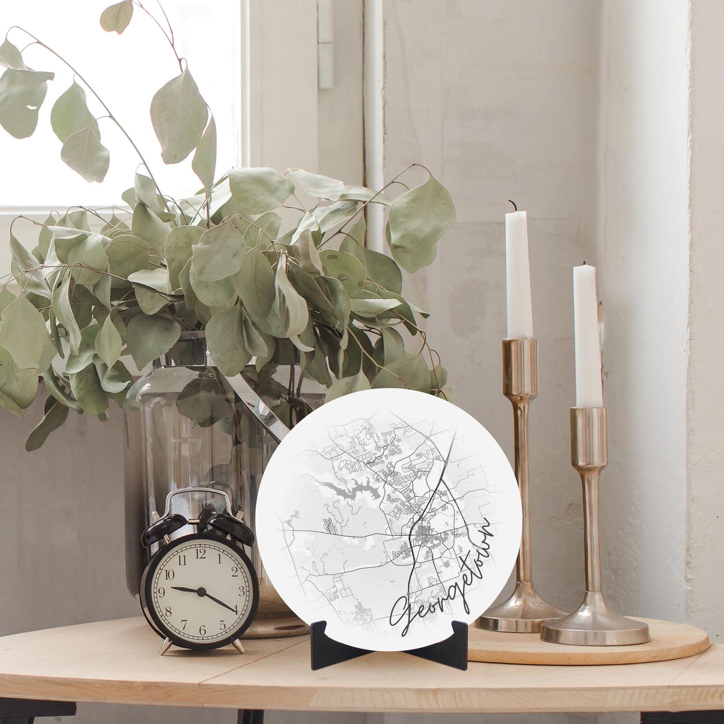 Minimalistic B&W Texas Georgetown Circle Map | Wood Sign | Eaches | Min 1