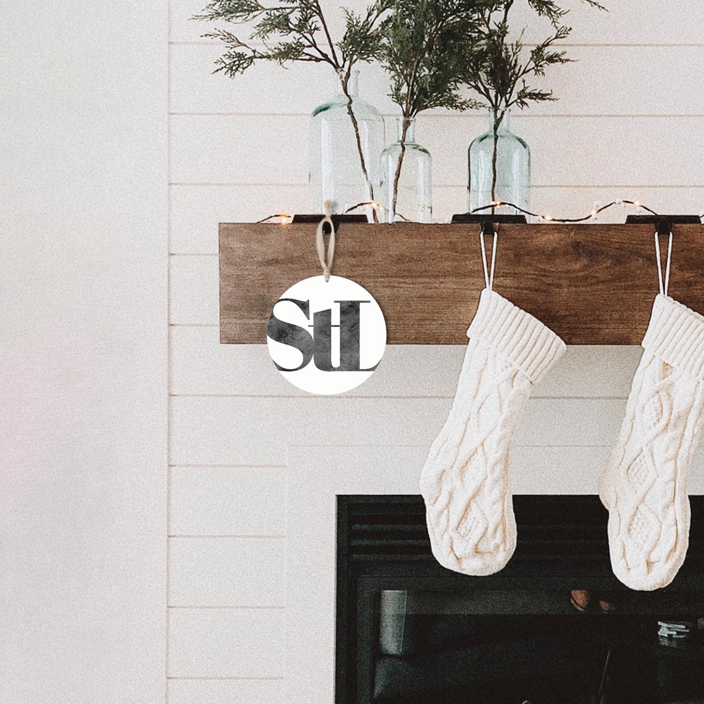 Minimalist B&W Missouri St Louis White Initials | Wood Ornament | Eaches | Min 1