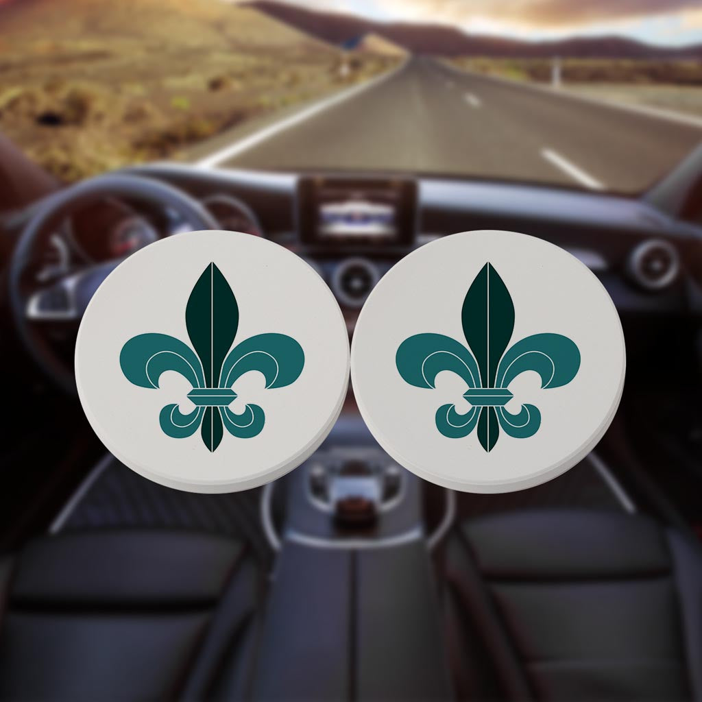 Blue White Fleu De Lis | Absorbent Car Coasters | Set of 2 | Min 4