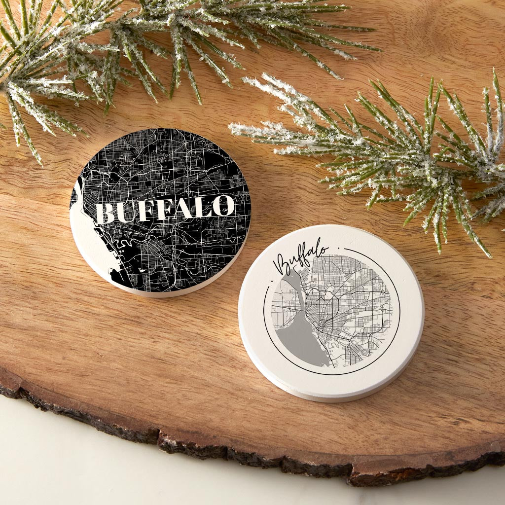 Minimalistic B&W New York Buffalo Maps| Absorbent Car Coasters | Set of 2 | Min 4