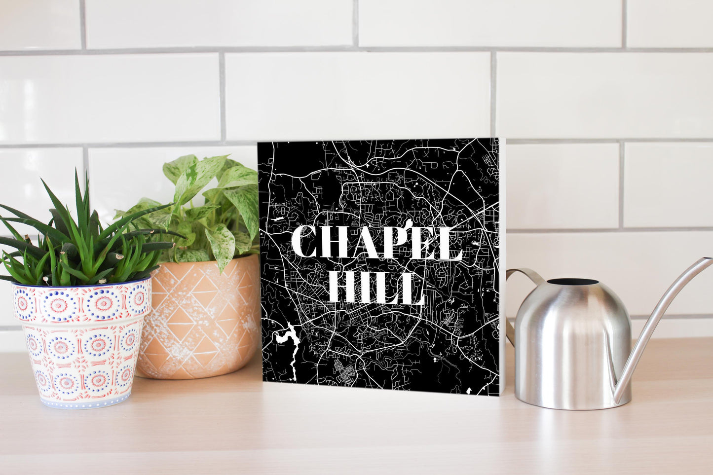 Minimalistic B&W North Carolina Chapel Hill Map | Wood Block | Eaches | Min 2