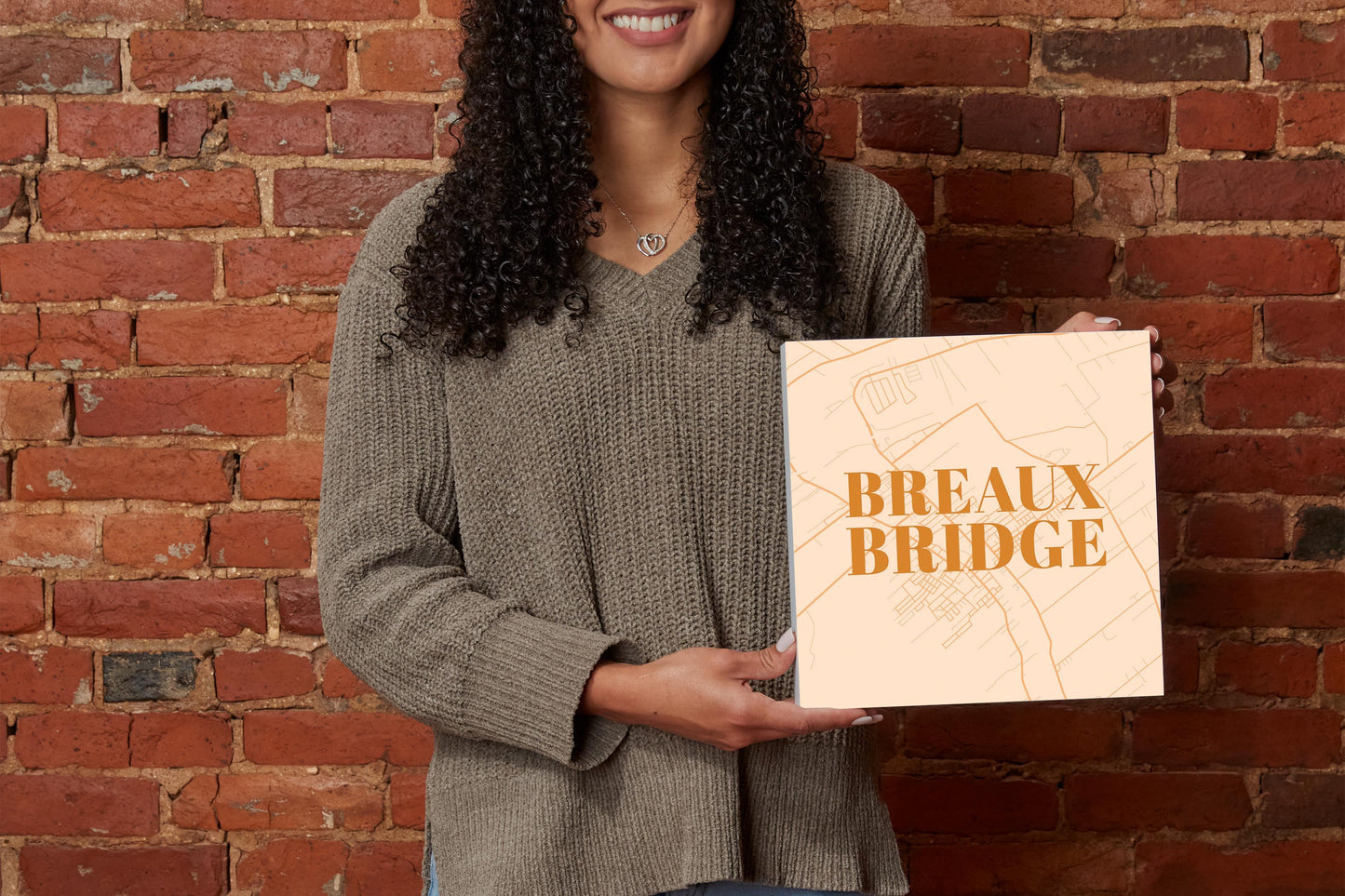 Modern Minimalist Louisiana Breaux Bridge Map | Wood Block | Eaches | Min 2