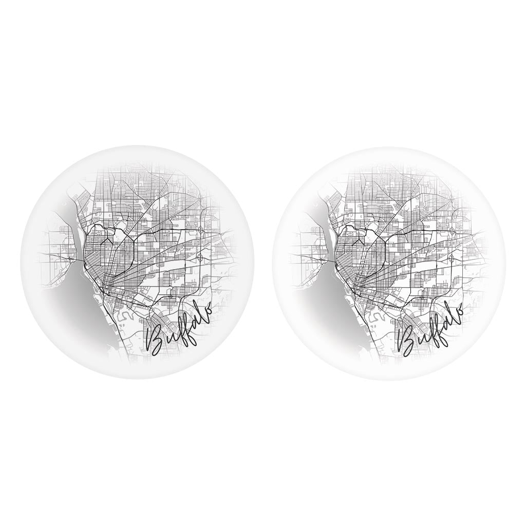 Minimalistic B&W New York Buffalo Faded Circle Map| Absorbent Car Coasters | Set of 2 | Min 4