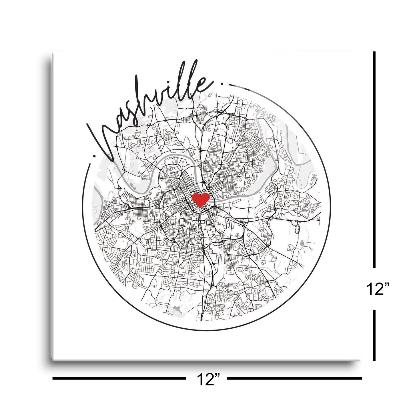 Minimalist B&W Tennessee Nashville Circle Map Heart | Hi-Def Glass Art | Eaches | Min 1