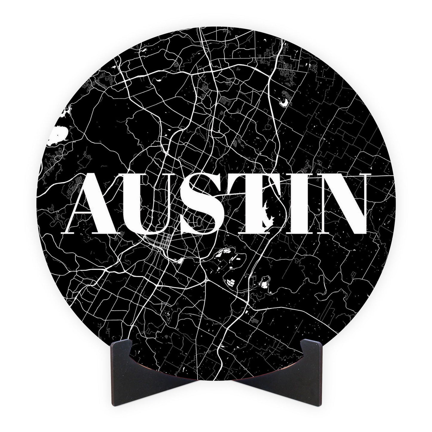 Minimalistic B&W Texas Austin Map | Wood Sign | Eaches | Min 1