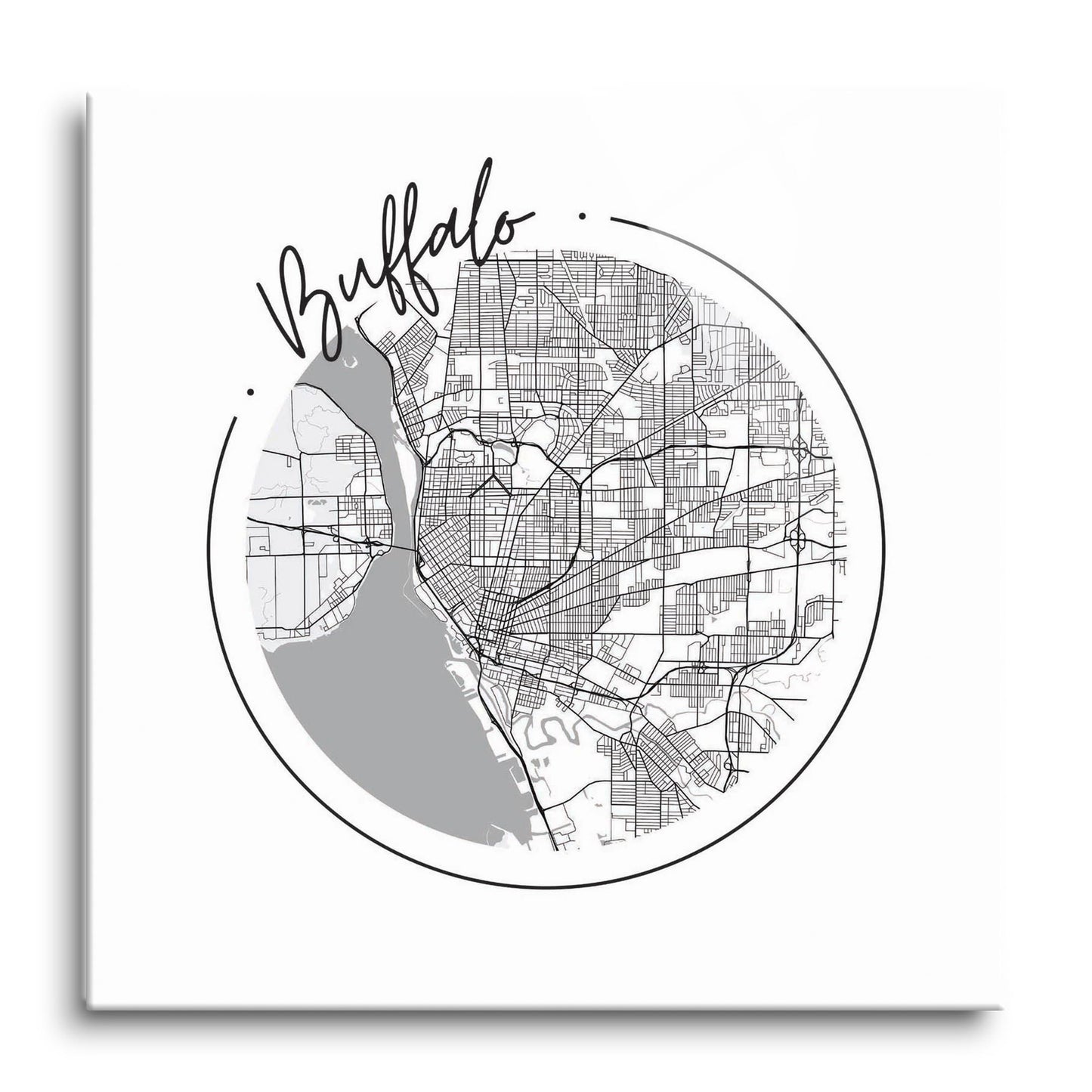 Minimalistic B&W New York Buffalo Circle Map | Hi-Def Glass Art | Eaches | Min 1