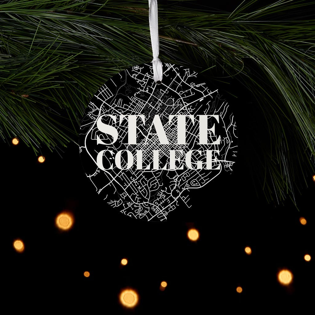 Minimalistic B&W Pennsylvania State College Map | Wood Ornament | Eaches | Min 6