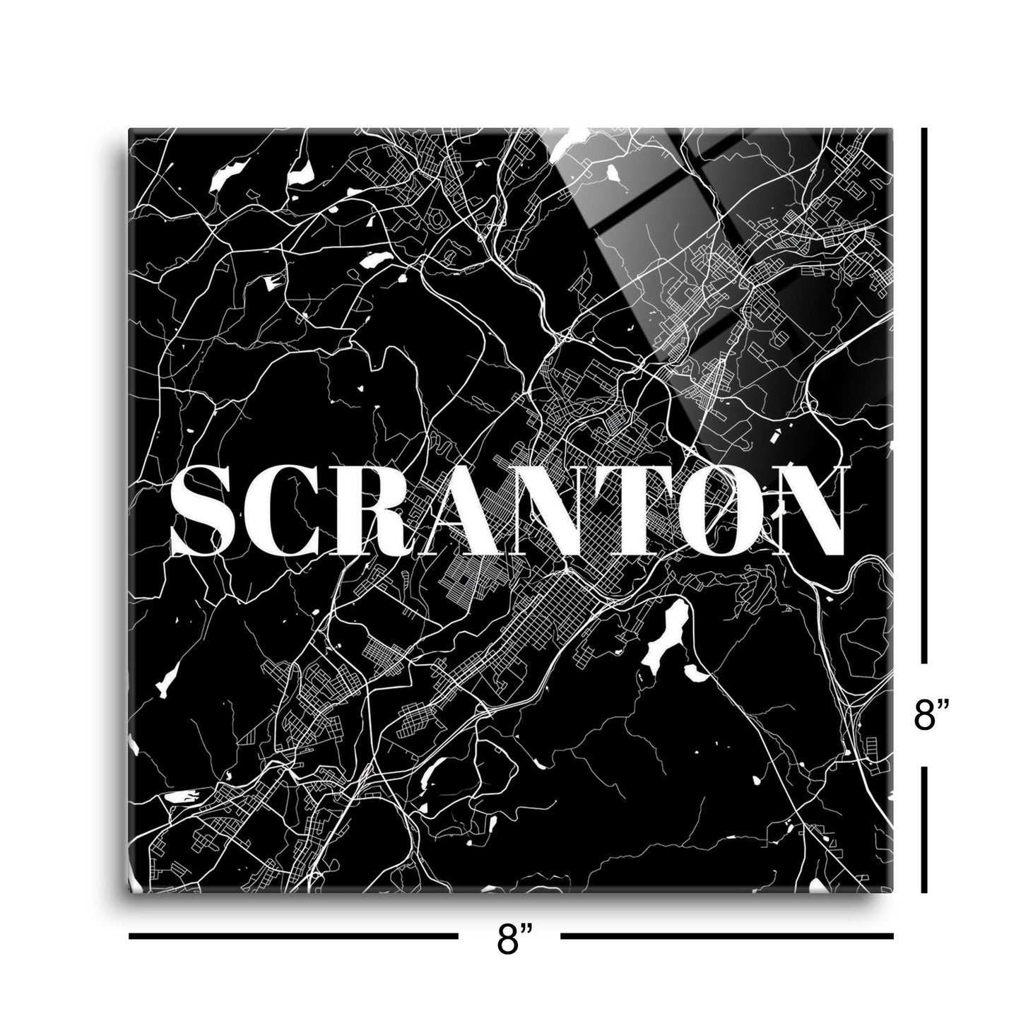 Minimalistic B&W Pennsylvania Scranton Map | Hi-Def Glass Art | Eaches | Min 2