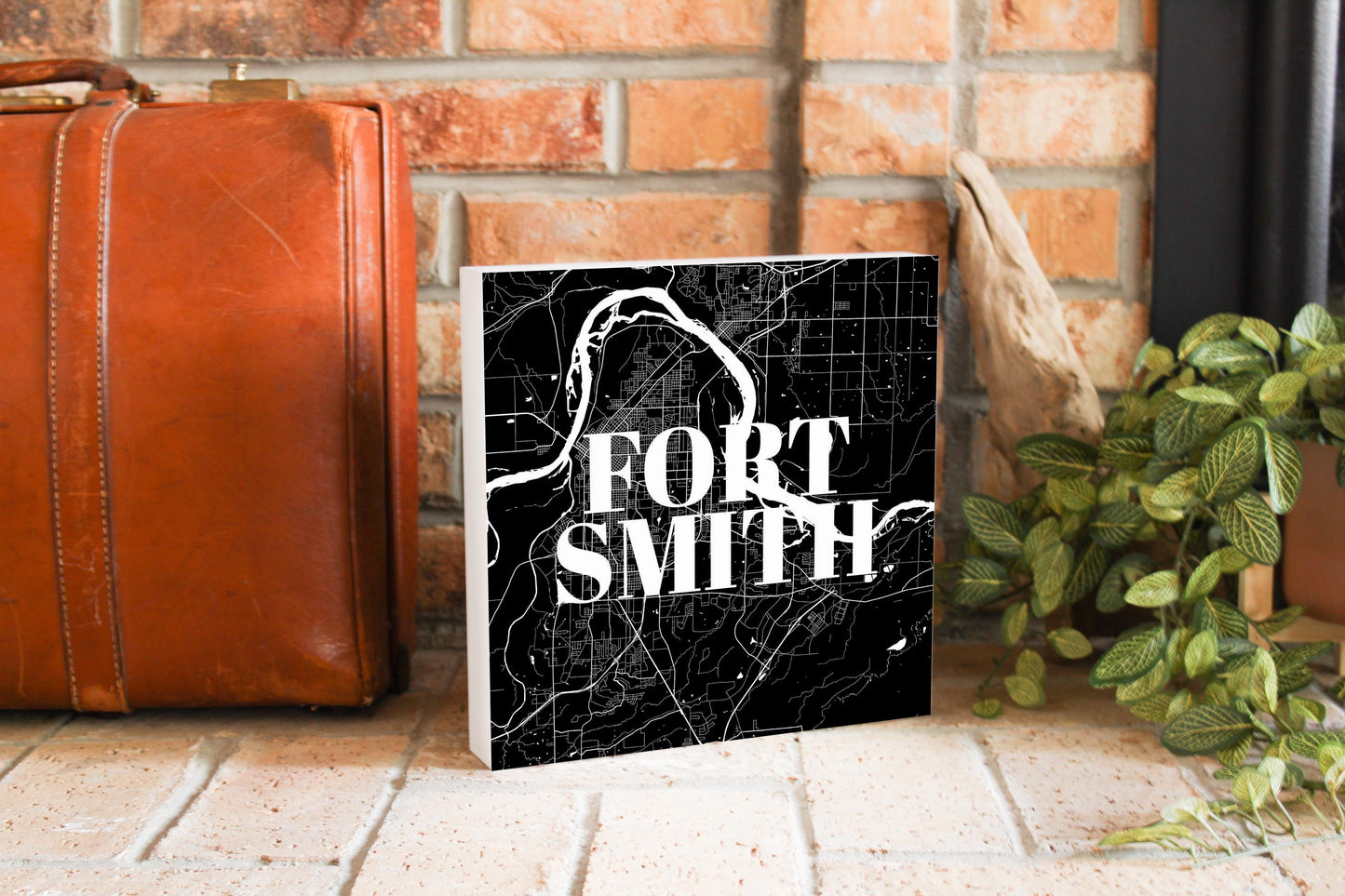 B&W Minimalist Arkansas Fort Smith Map | Wood Block | Eaches | Min 2