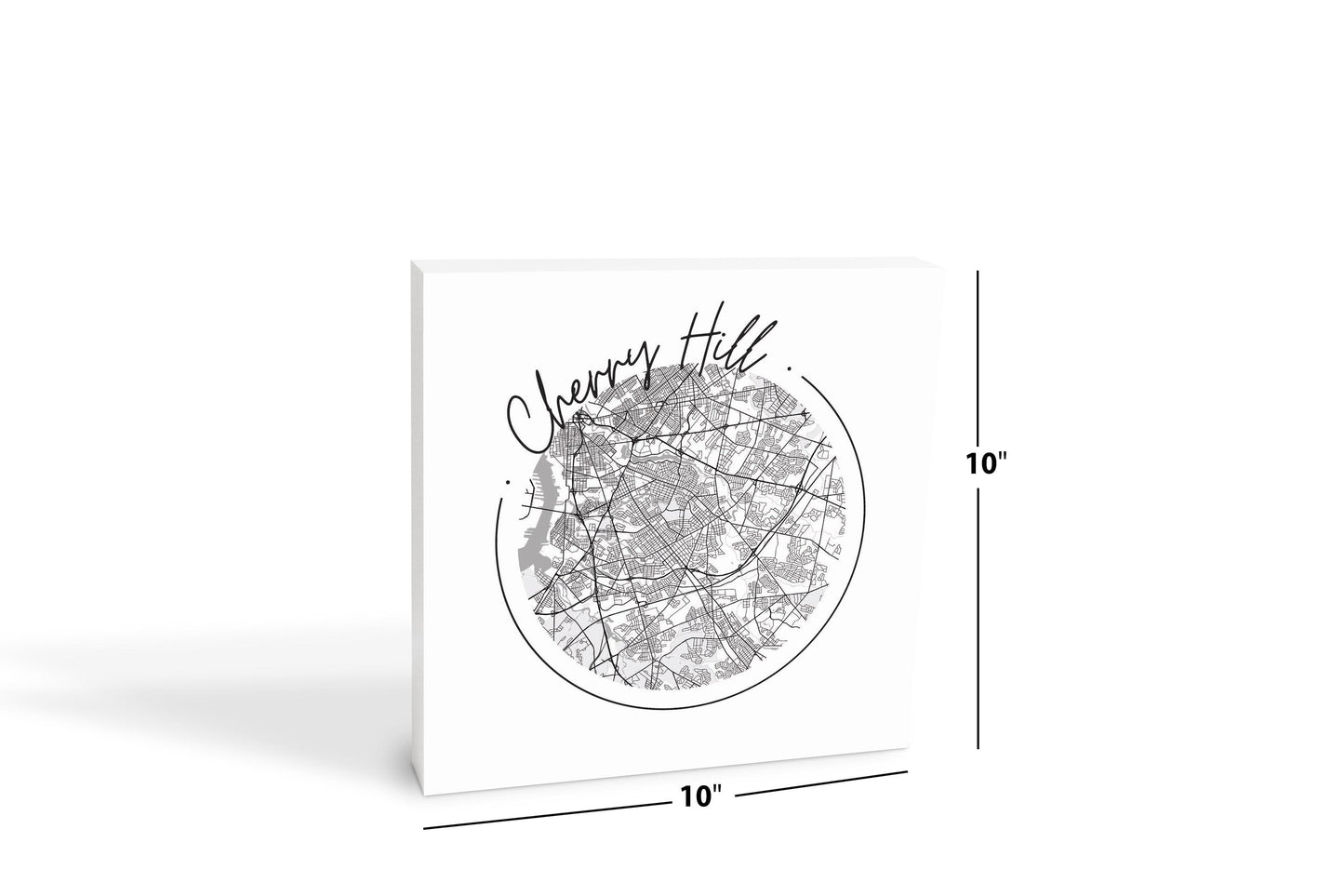 Minimalistic B&W New Jersey Cherry Hill Circle Map | Wood Block | Eaches | Min 2