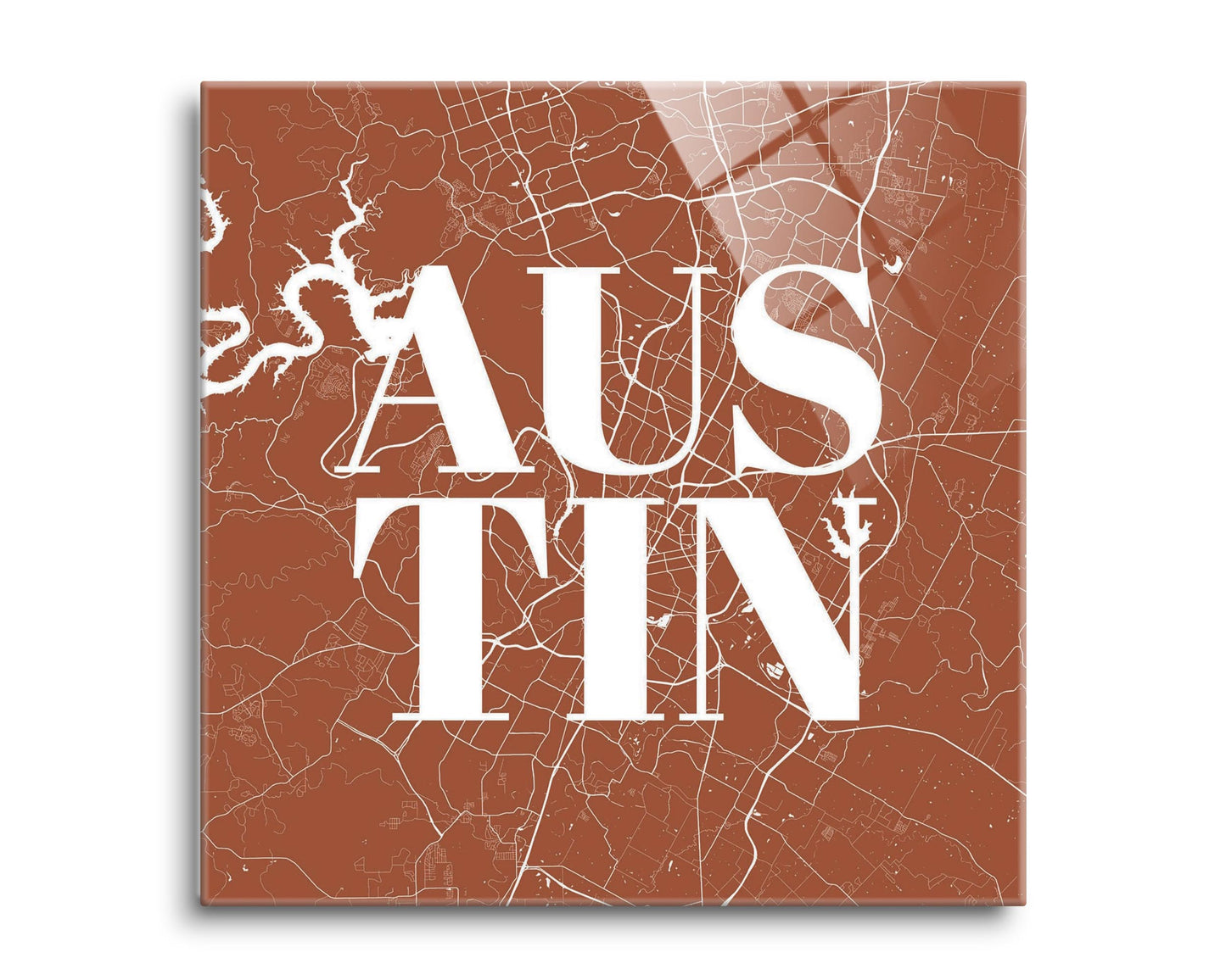 Modern Minimalist Texas Austin Map | Hi-Def Glass Art | Eaches | Min 2