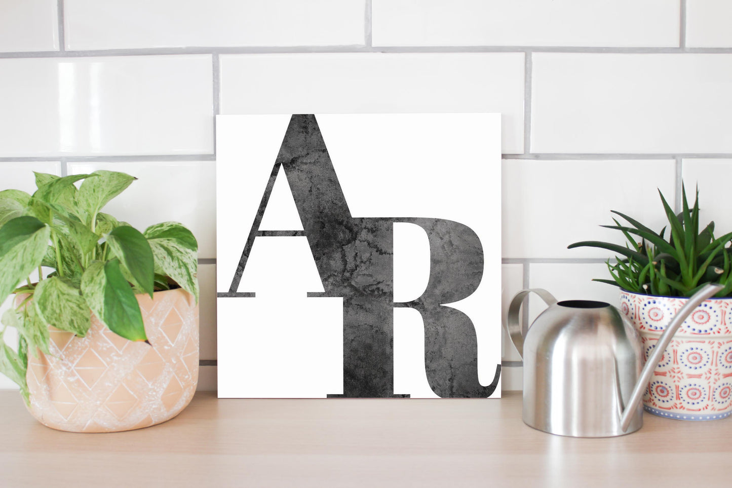 B&W Minimalist Arkansas White Initials | Wood Sign | Eaches | Min 2