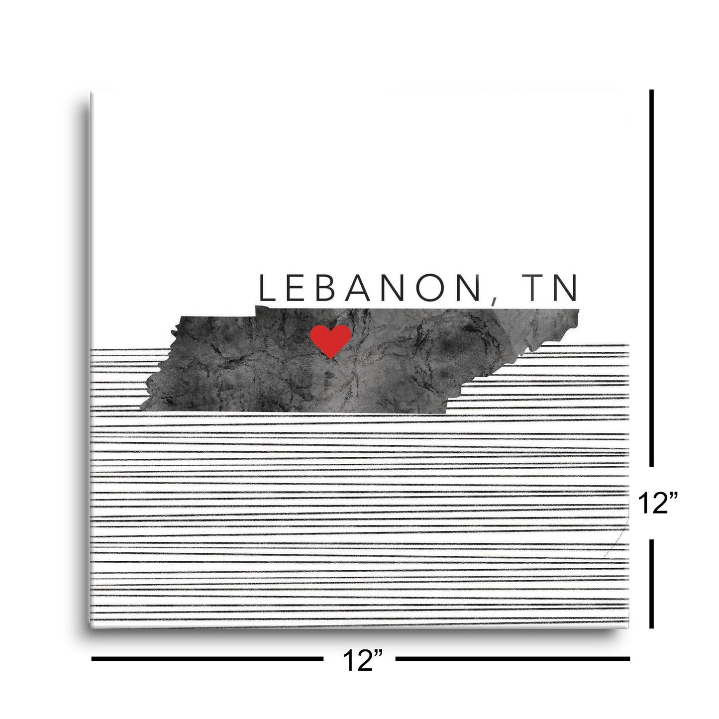 Minimalist B&W Tennessee State Lebanon Heart | Hi-Def Glass Art | Eaches | Min 1