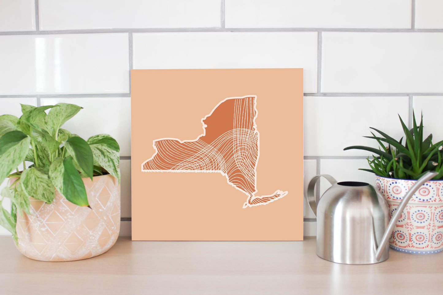 Modern Minimalist New York State Fluid Lines Light | Wood Sign | Eaches | Min 2