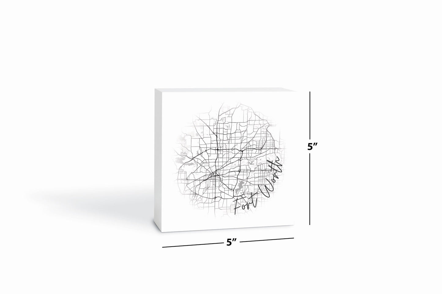 Minimalistic B&W Texas Fort Worth Circle Map | Wood Block | Eaches | Min 4