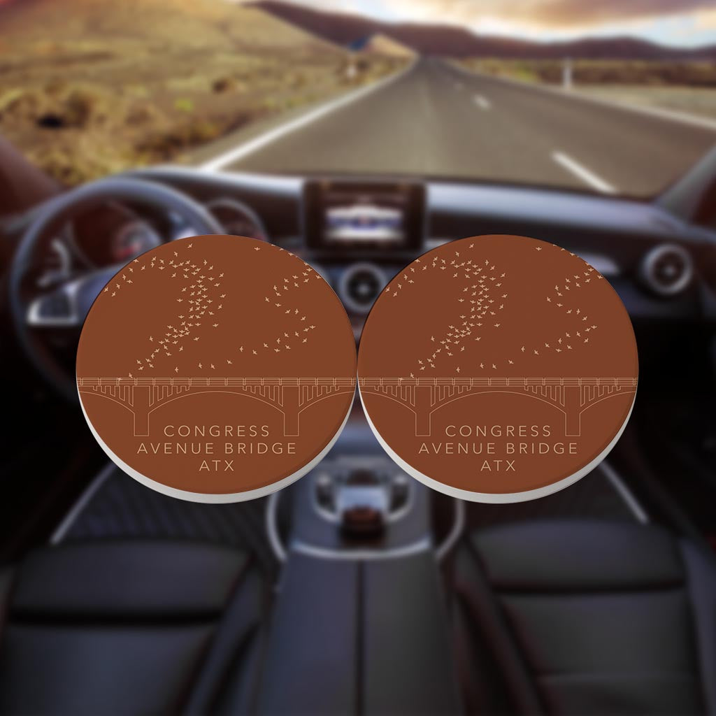 Modern Minimalist Texas Austin Congress Bridge | Absorbent Car Coasters | Set of 2 | Min 4