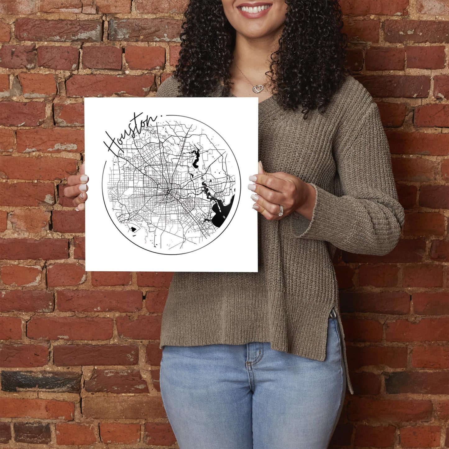 Modern Houston White Round Map | Hi-Def Glass Art | Eaches | Min 1
