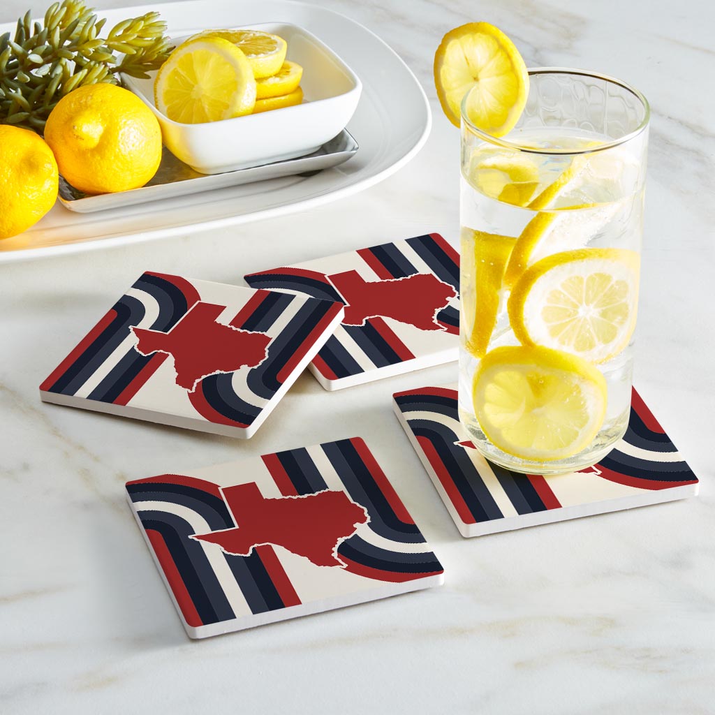 Modern Minimalist Texas Colors Retro Shape | Absorbent Coasters | Set of 4 | Min 2
