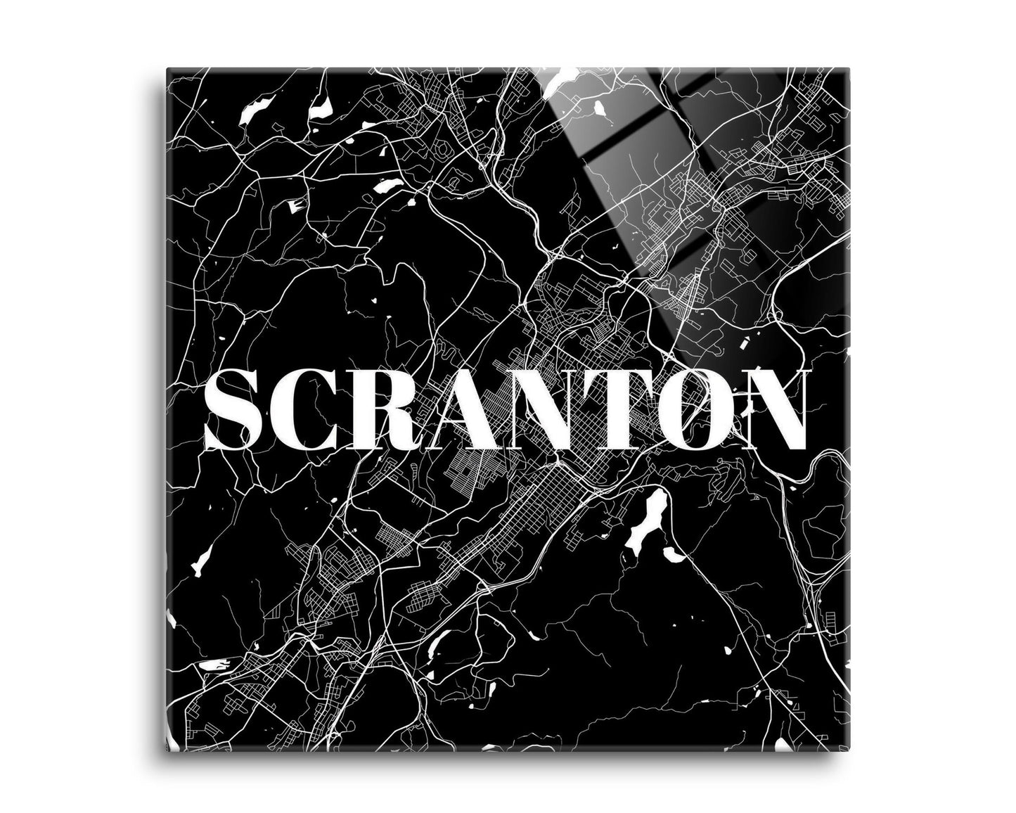 Minimalistic B&W Pennsylvania Scranton Map | Hi-Def Glass Art | Eaches | Min 2