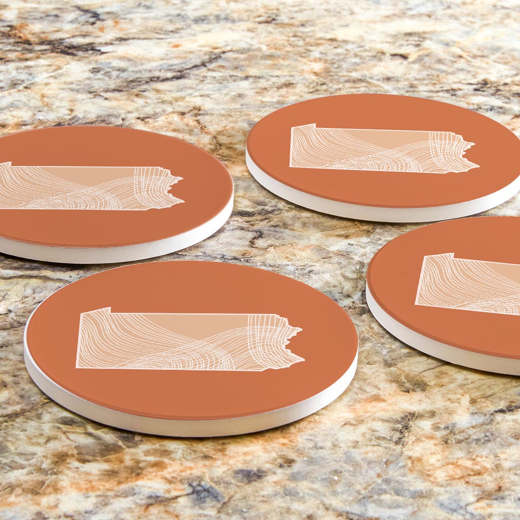 Modern Minimalist Pennsylvania State Lines Light | Absorbent Coasters | Set of 4 | Min 2