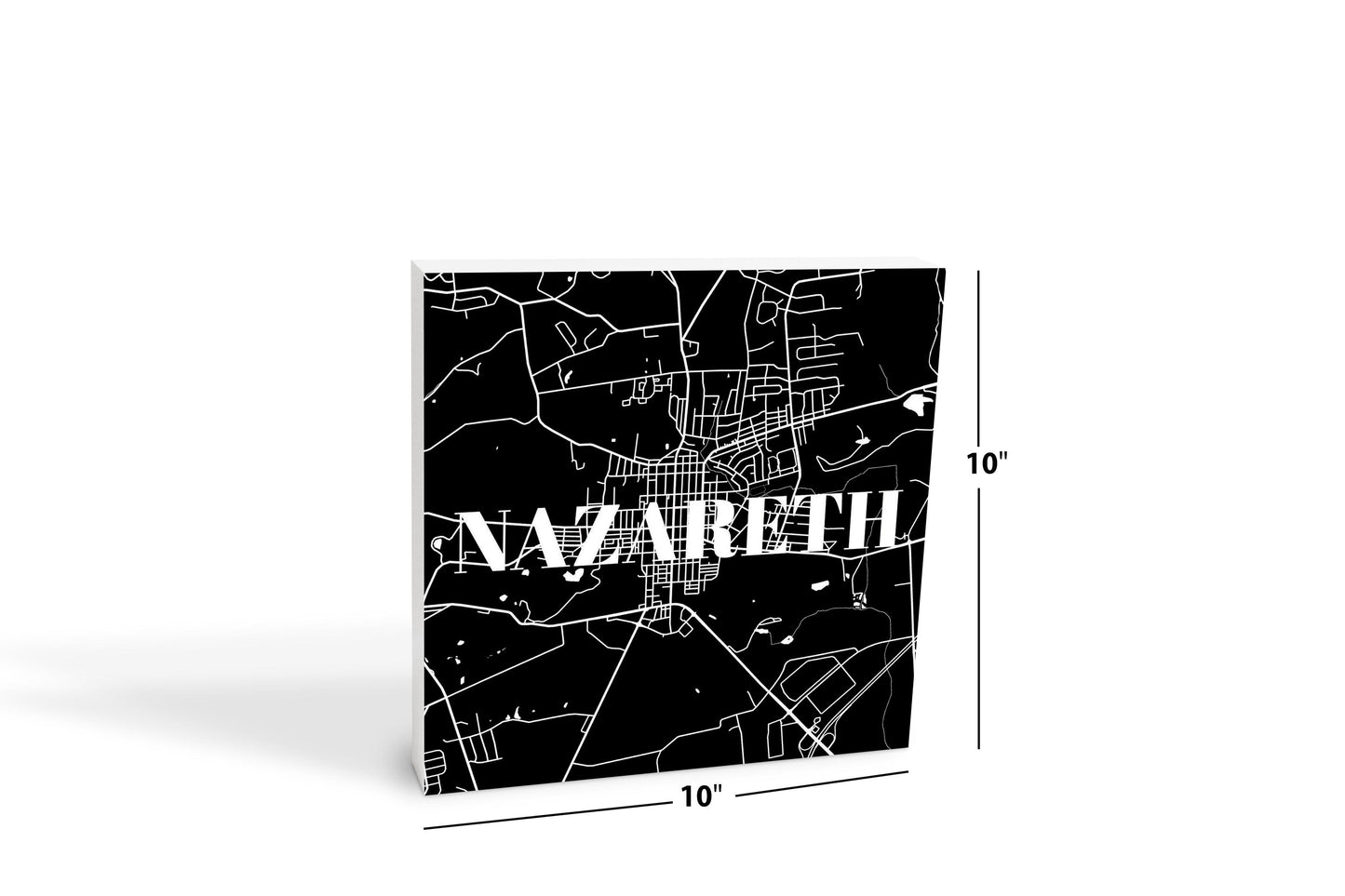 Minimalistic B&W Pennsylvania Nazareth Map | Wood Block | Eaches | Min 2