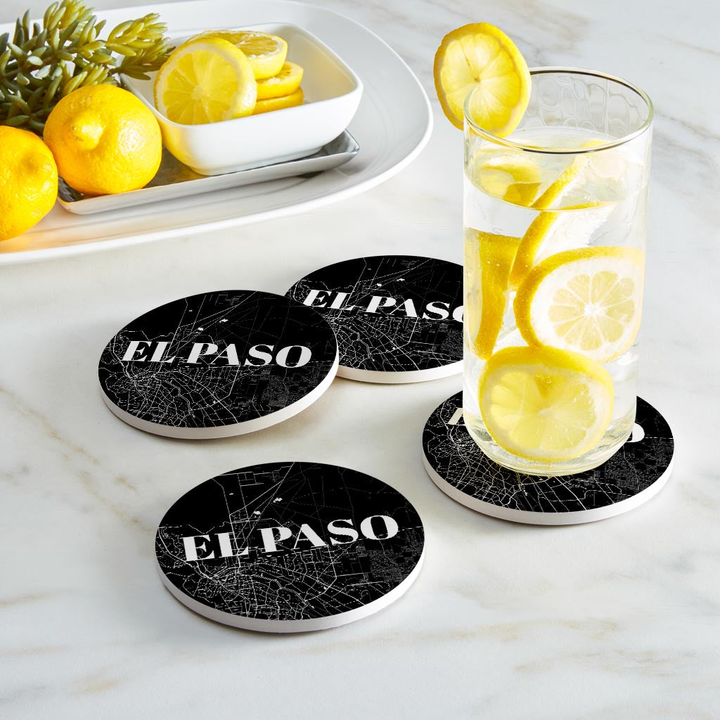 Minimalistic B&W Texas El Paso Map | Absorbent Coasters | Set of 4 | Min 2