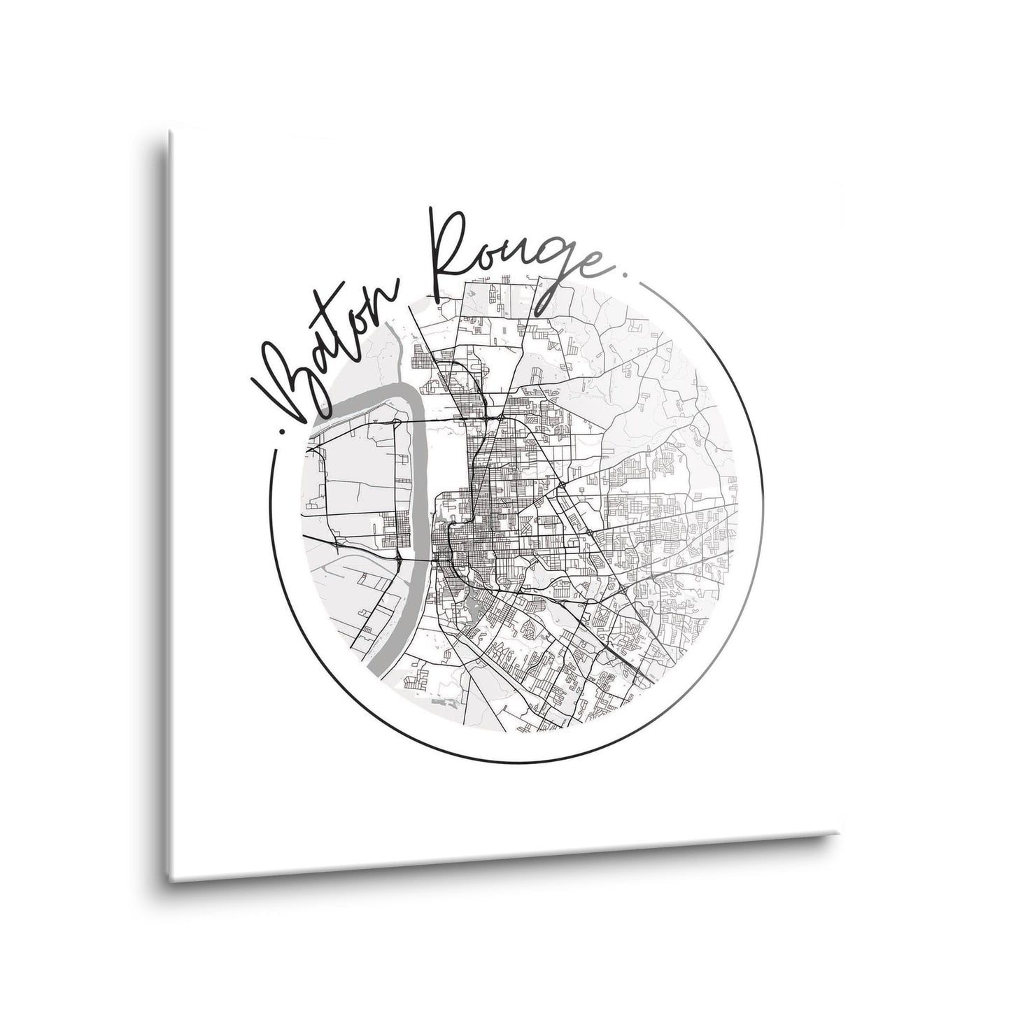 Minimalist B&W Louisiana Baton Rouge Circle Map | Hi-Def Glass Art | Eaches | Min 1