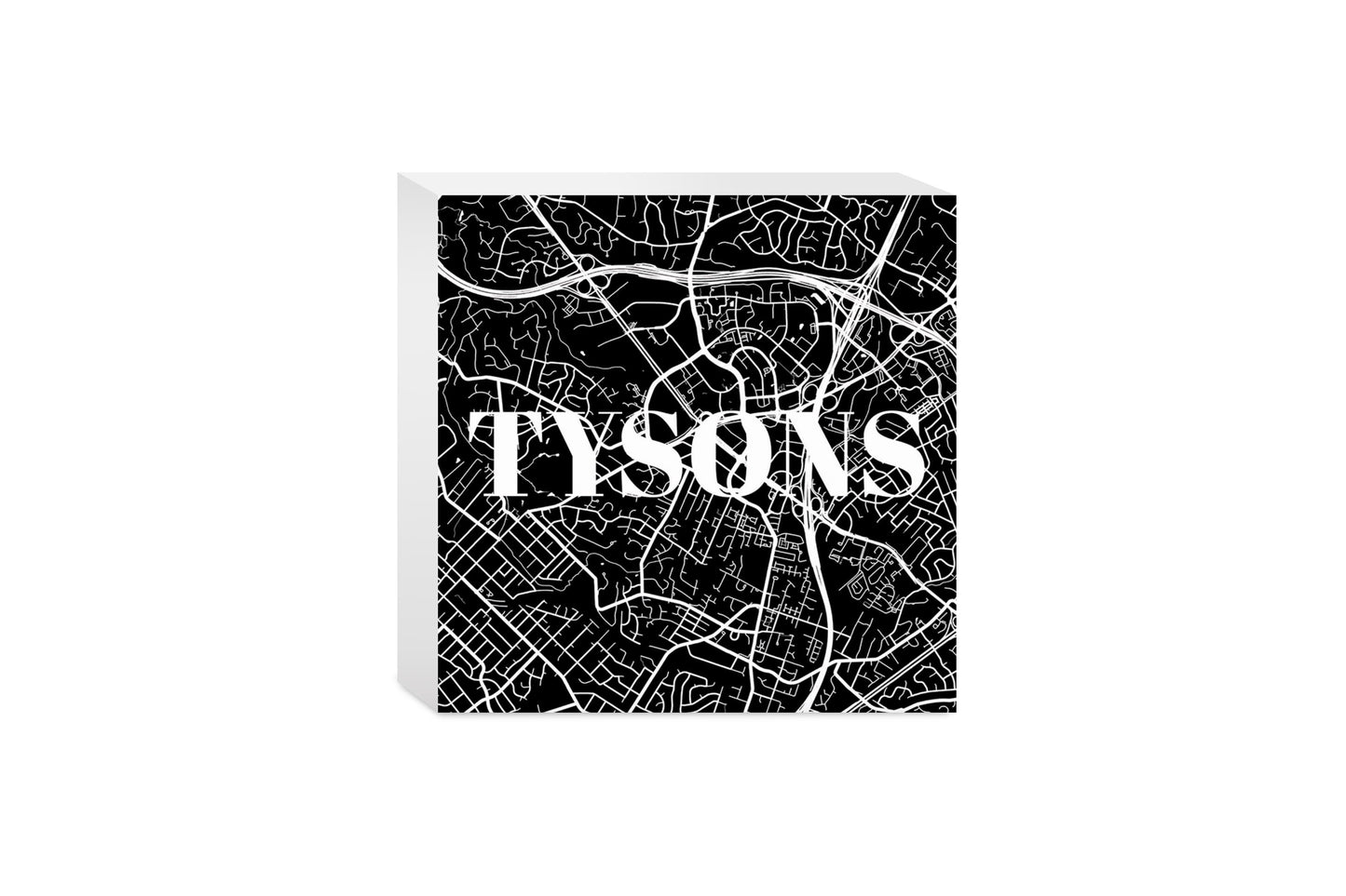 Minimalistic B&W Virginia Tysons Map | Wood Block | Eaches | Min 4