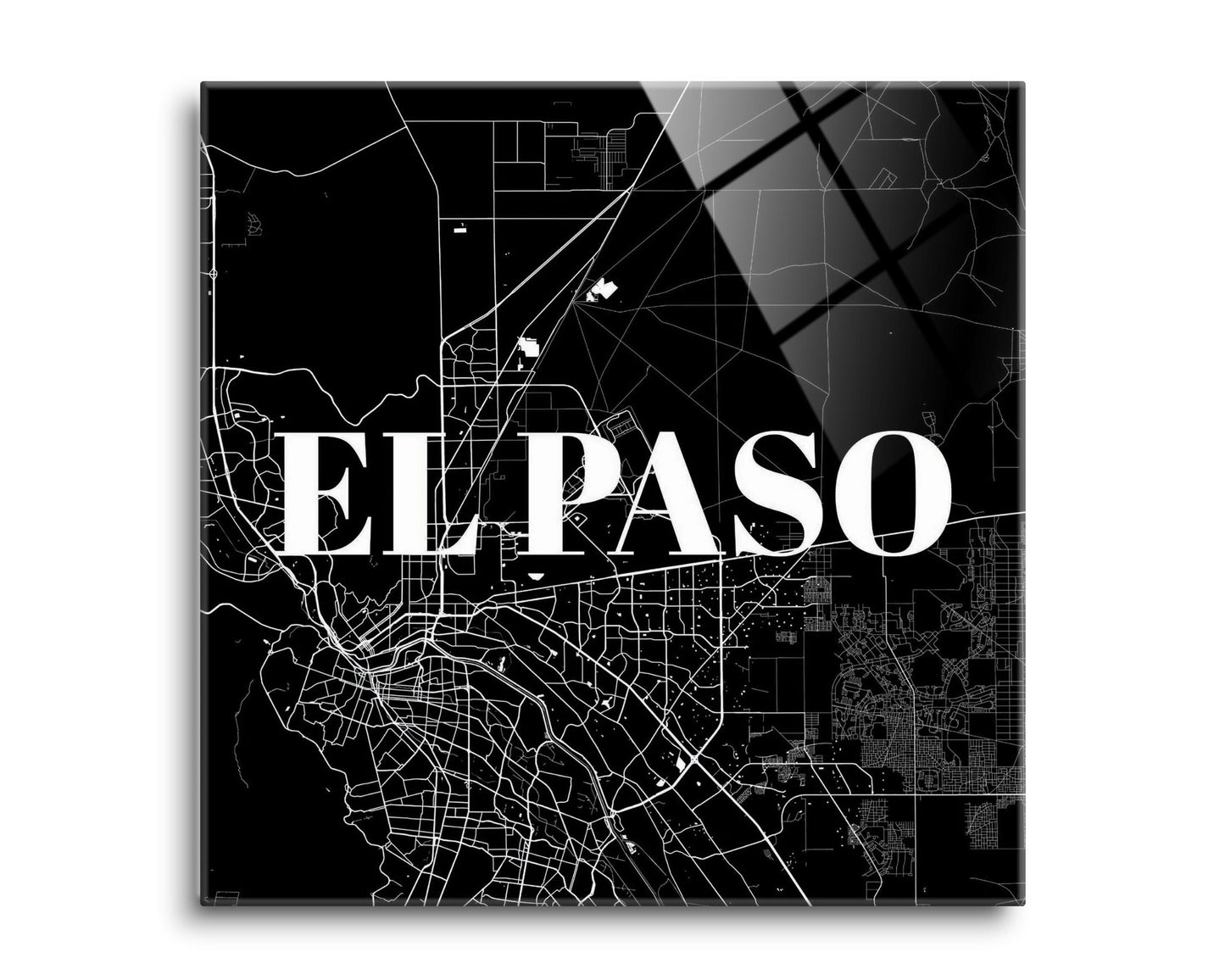 Minimalistic B&W Texas El Paso Map | Hi-Def Glass Art | Eaches | Min 2