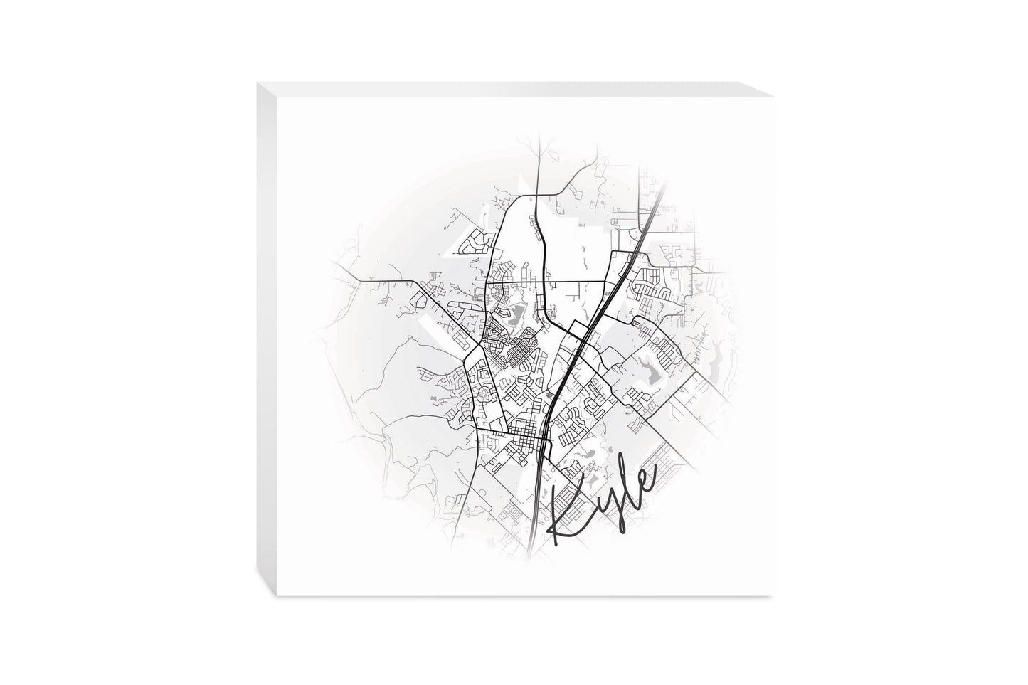 Minimalistic B&W Texas Kyle Circle Map | Wood Block | Eaches | Min 2