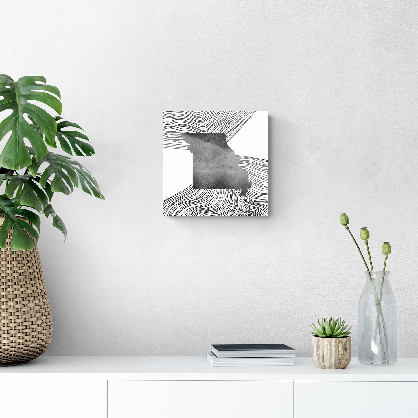 Minimalist B&W Missouri State With Fluid Lines | Hi-Def Glass Art | Eaches | Min 1