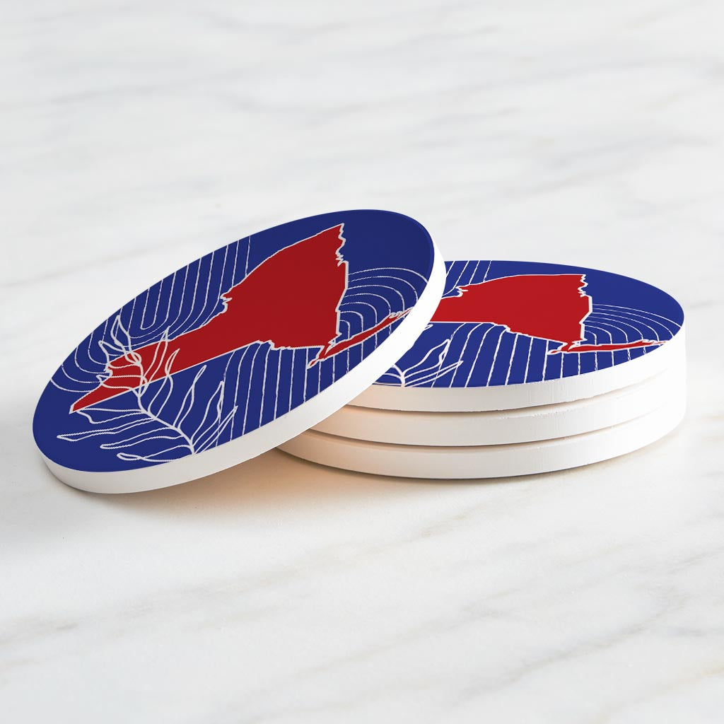 Red White And Blue New York State Retro Thin Lines| Absorbent Coasters | Set of 4 | Min 2