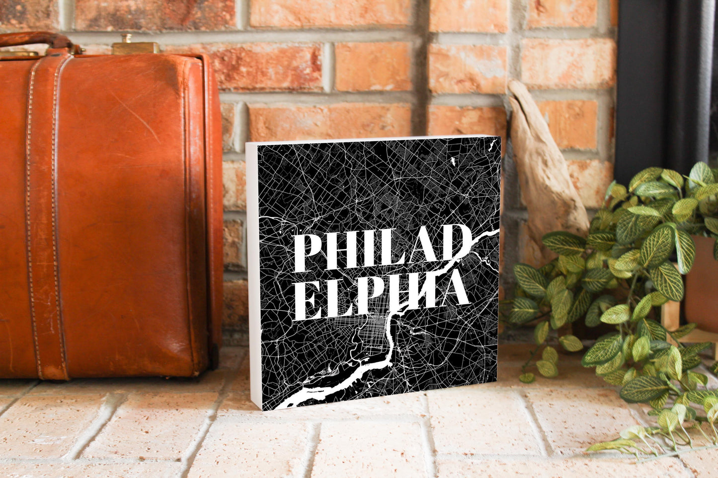 Minimalistic B&W Pennsylvania Philadelphia Map | Wood Block | Eaches | Min 2