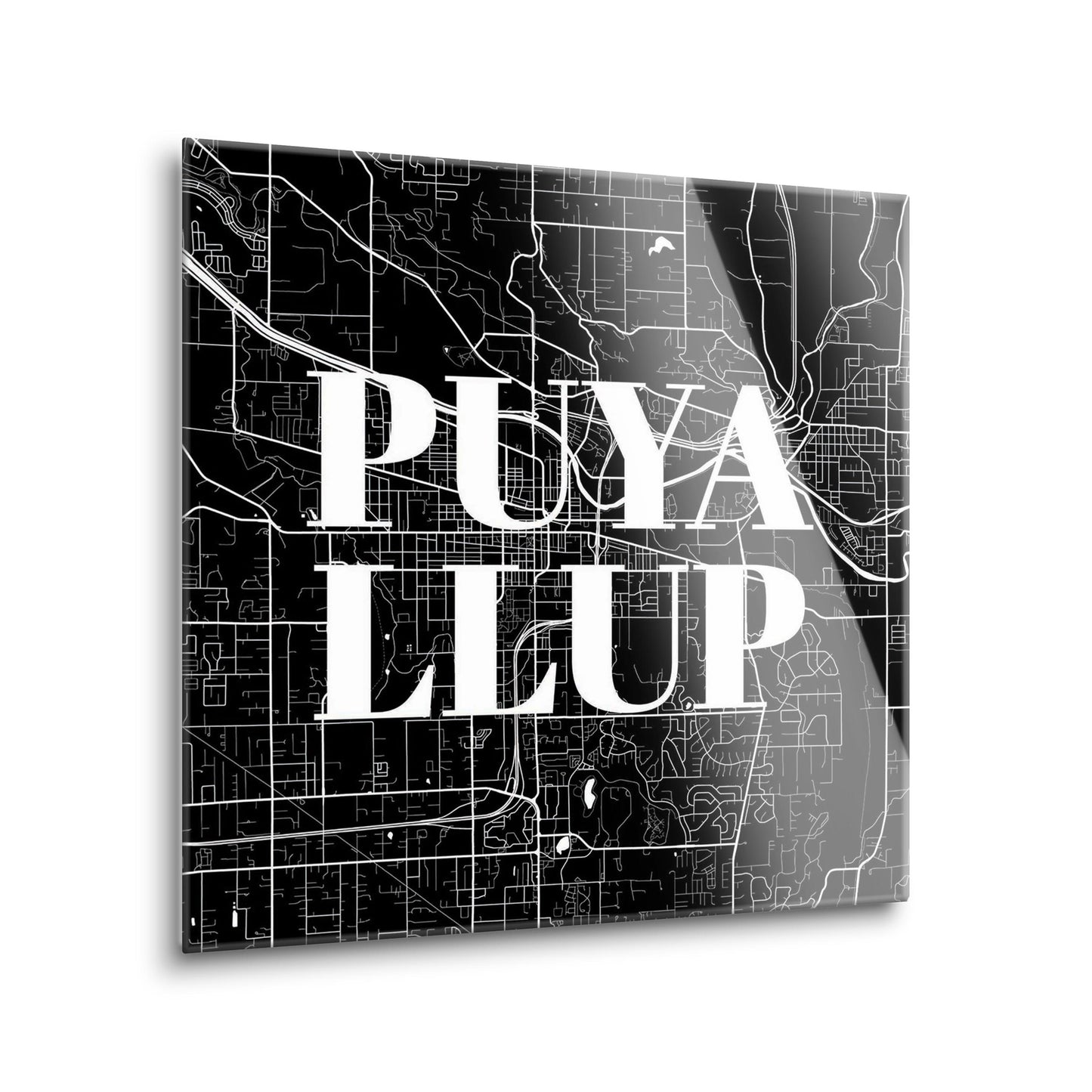Minimalistic B&W Washington Puyallup Map | Hi-Def Glass Art | Eaches | Min 2