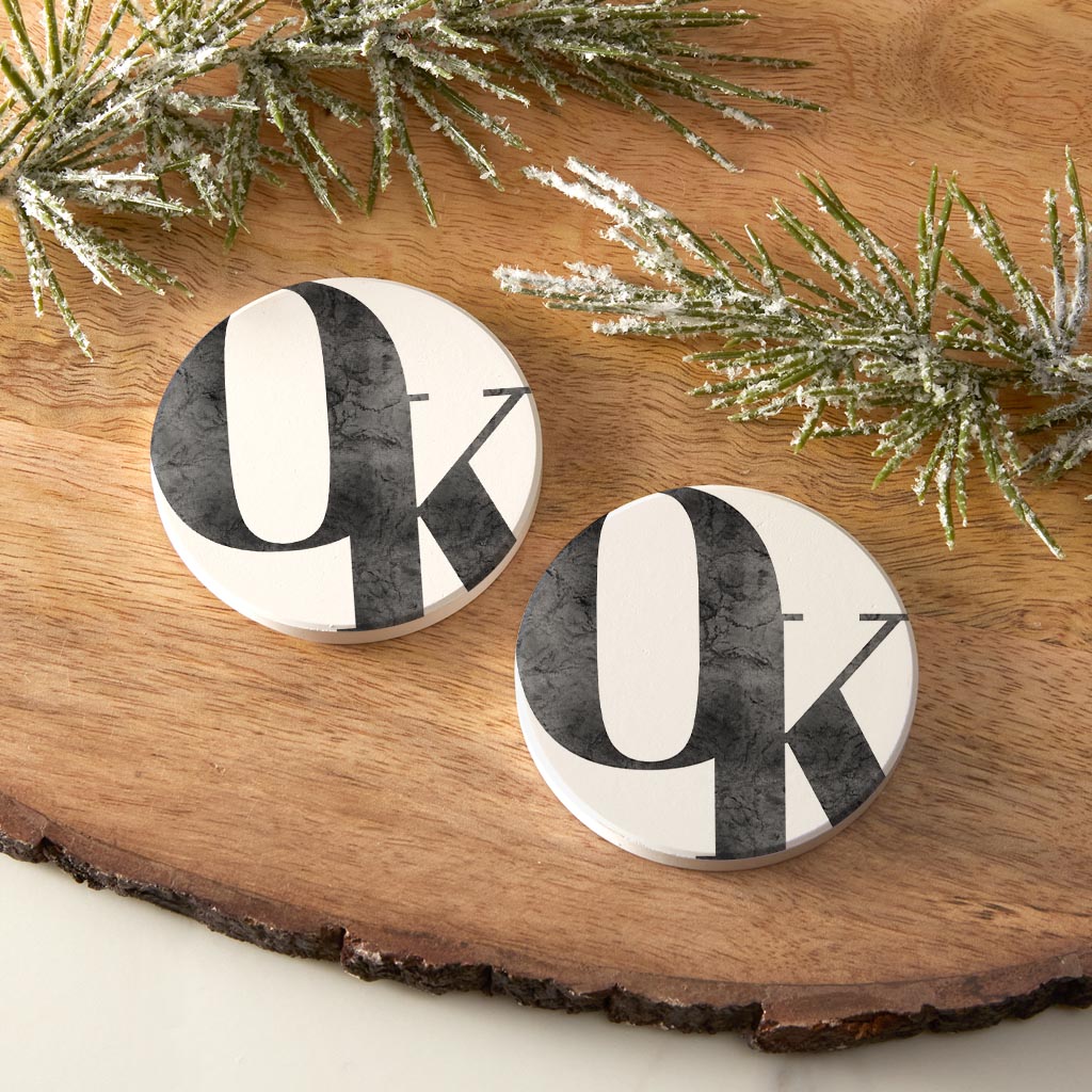 Modern White Oklahoma Initials| Absorbent Car Coasters | Set of 2 | Min 4