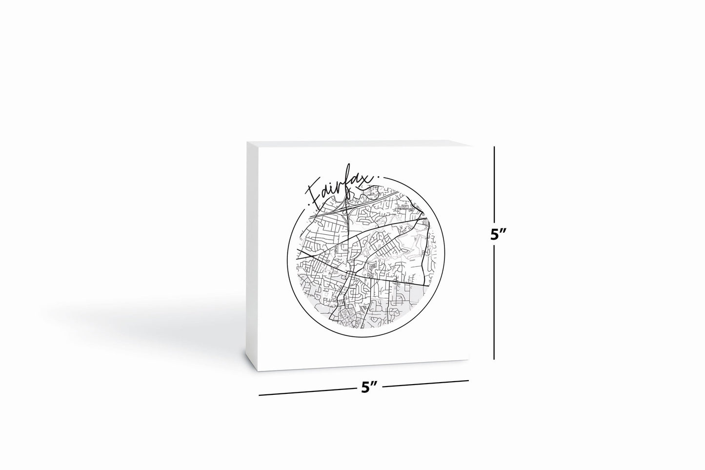 Minimalistic B&W Virginia Fairfax Circle Map | Wood Block | Eaches | Min 4