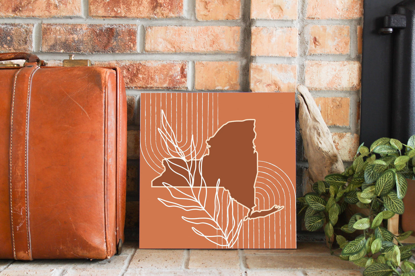Modern Minimalist New York Shape And Leaf | Wood Sign | Eaches | Min 2