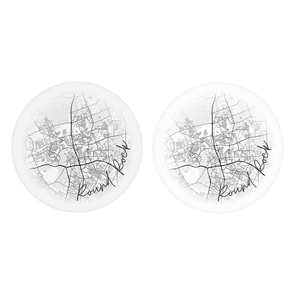 Minimalistic B&W Texas Round Rock Circle Map | Absorbent Car Coasters | Set of 2 | Min 4