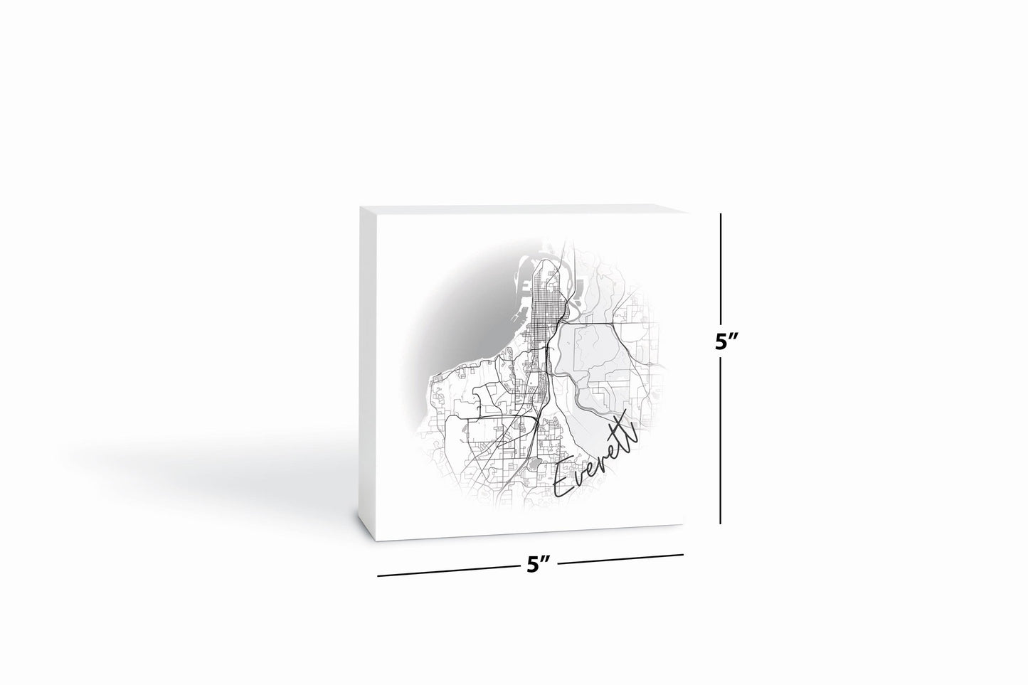 Minimalistic B&W Washington Everett Circle Map | Wood Block | Eaches | Min 4