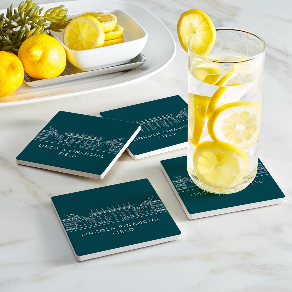Modern Minimalist Pennsylvania Lincoln Field Line Drawing| Absorbent Coasters | Set of 4 | Min 2