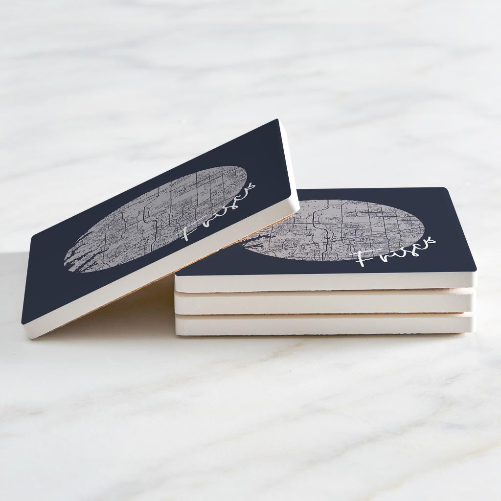 Modern Minimalist Texas Colors Frisco Circle Map | Absorbent Coasters | Set of 4 | Min 2