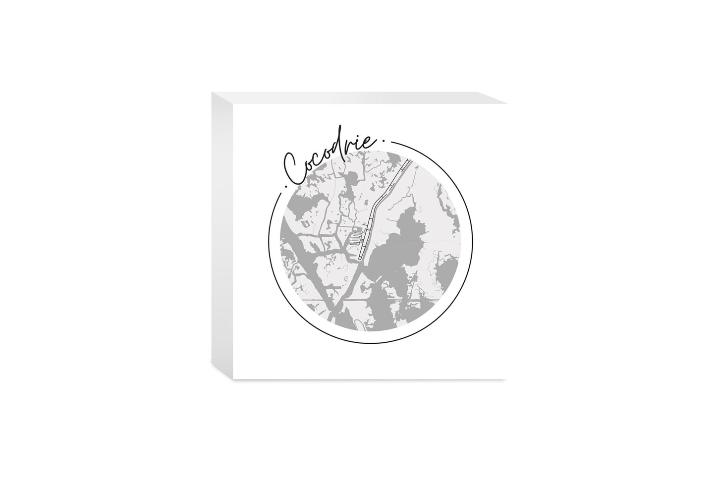Minimalist B&W Louisiana Cocodrie Circle Map | Wood Block | Eaches | Min 4