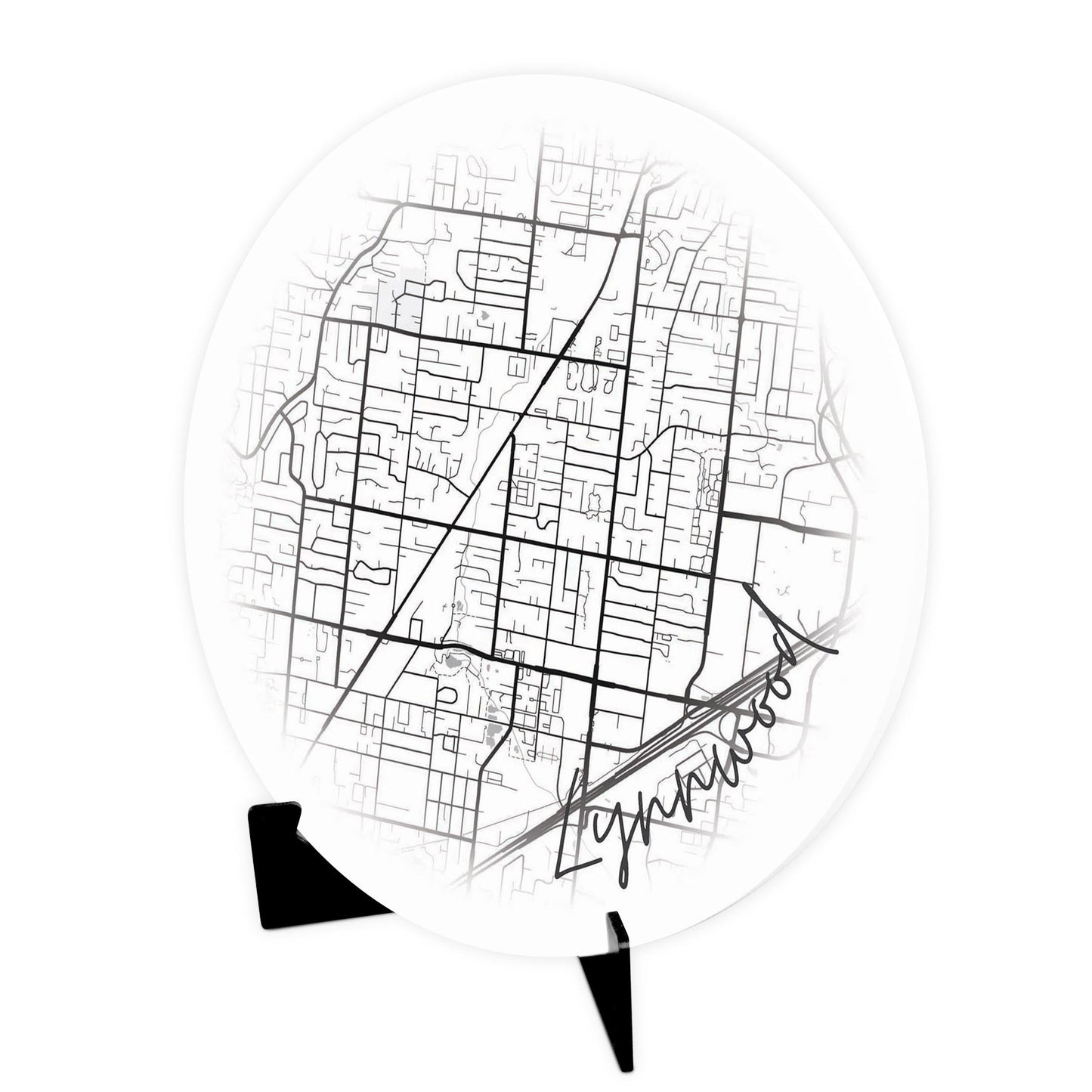Minimalistic B&W Washington Lynnwood Circle Map | Wood Sign | Eaches | Min 1
