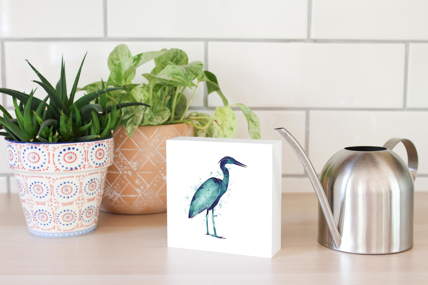 East Coast Water Color Heron | Wood Block | Eaches | Min 4