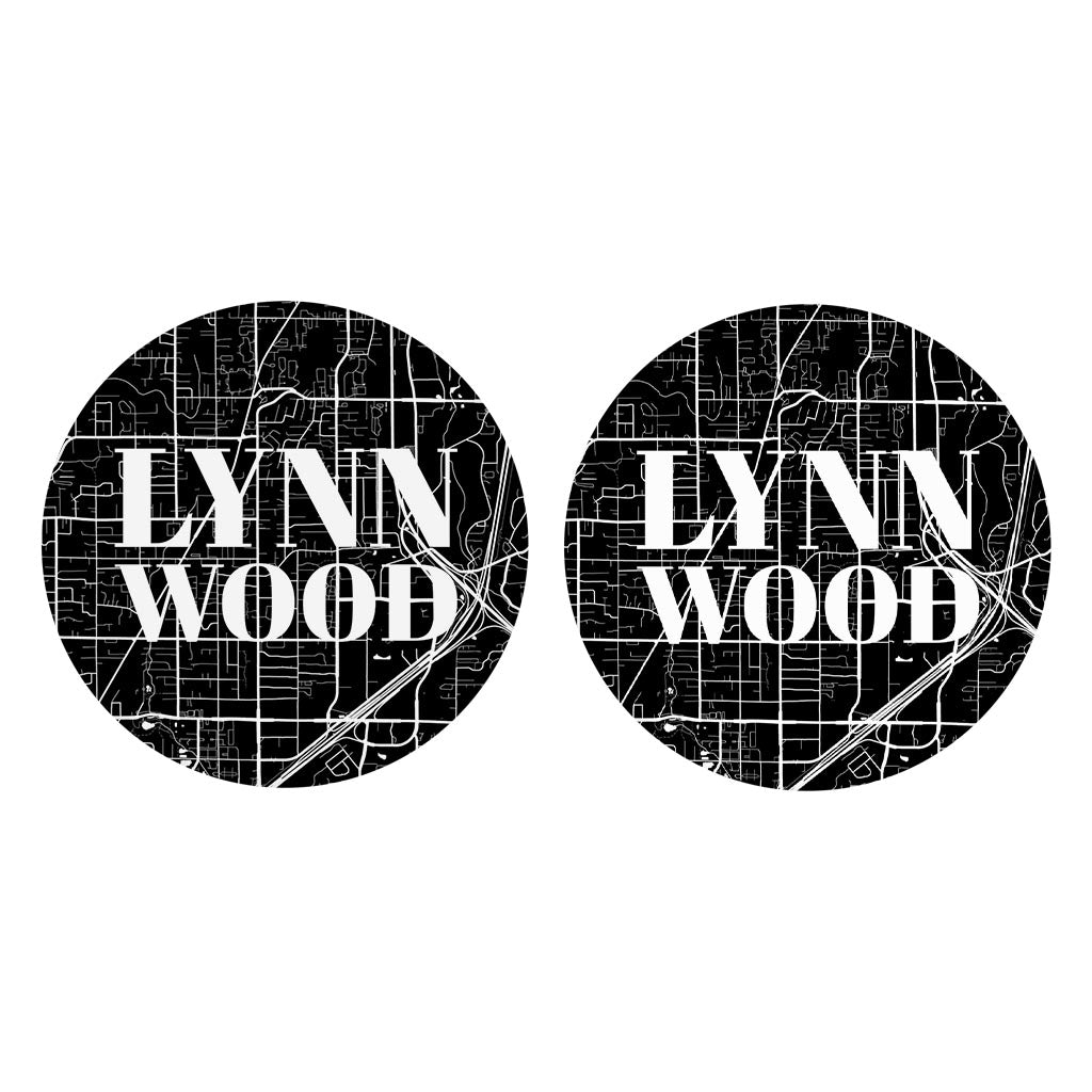 Minimalistic B&W Washington Lynnwood Map | Absorbent Car Coasters | Set of 2 | Min 4