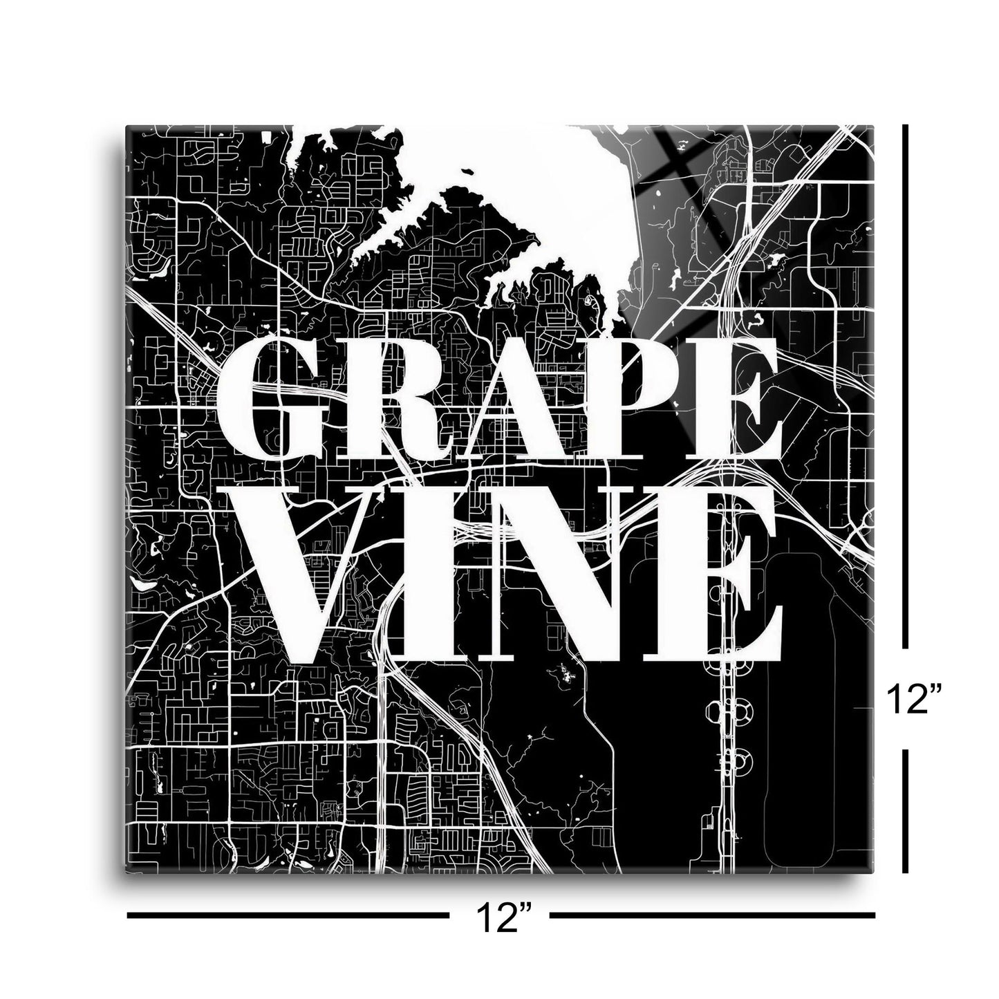 Minimalistic B&W Texas Grapevine Map | Hi-Def Glass Art | Eaches | Min 1