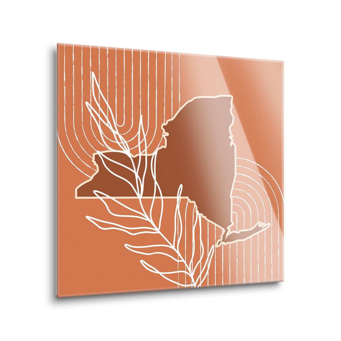 Modern Minimalist New York Shape And Leaf| Hi-Def Glass Art | Eaches | Min 2
