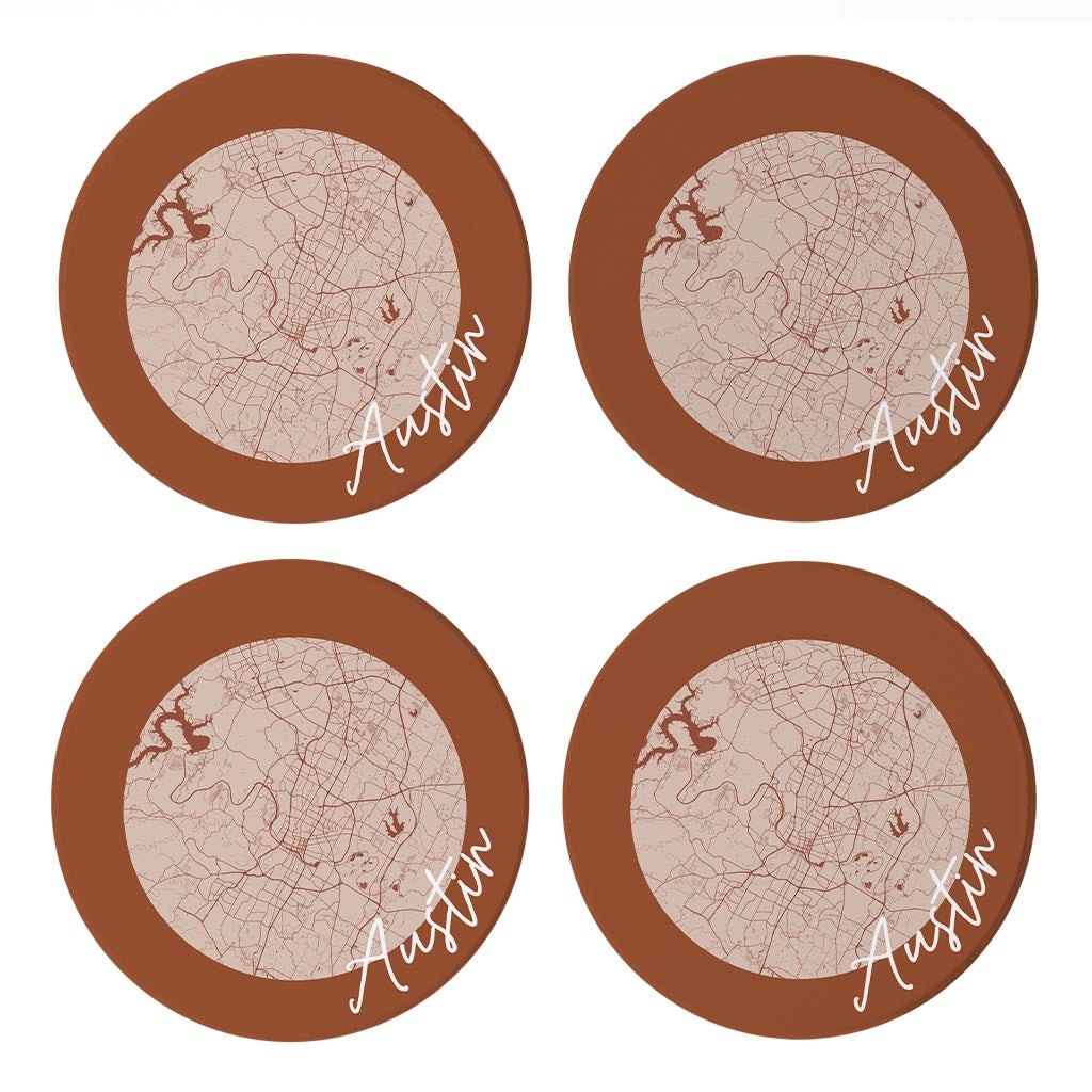 Modern Minimalist Texas Austin Circle Map | Absorbent Coasters | Set of 4 | Min 2
